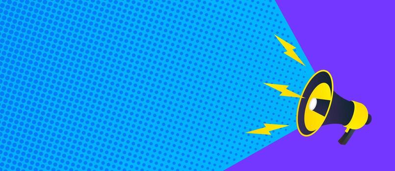 Banner with bullhorn realistic style on half tone backgroun vector