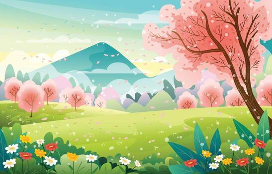 Cherry Blossom in the Spring Season Landscape vector