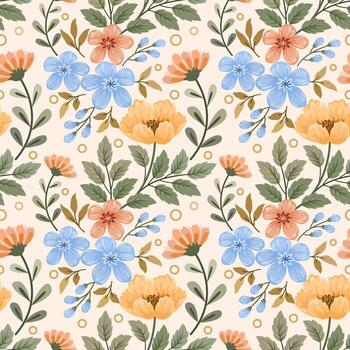 Colorful hand draw flowers seamless pattern vector