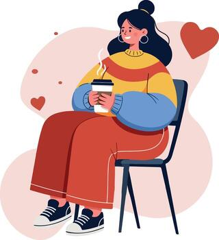 Woman holding coffee sitting on chair vector