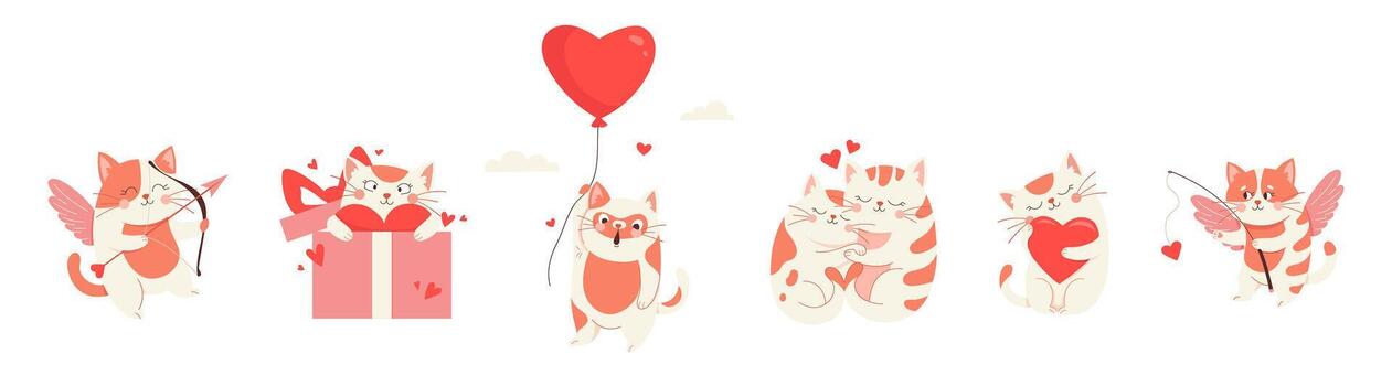 Cats with balloons and hearts illustration vector