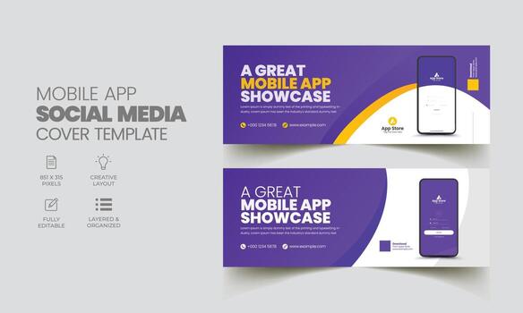 Mobile app social media banner template vector