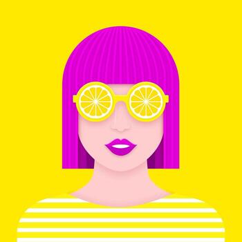 Pop Woman Portrait With Lemon Sunglasses Paper Art Design vector