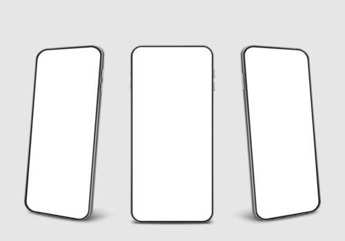 Realistic 3d black smartphone mockup collection isolated on background. modern mobile phone collection with copy space. technology vector illustration